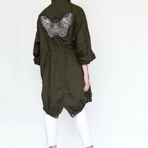 SOLD Zadie & Voltaire Kiko Brod Olive Green Jacket Parka w/ Butterfly Embroidery
